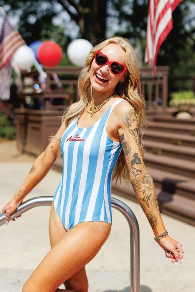 Miss Americana Striped Swimsuit - Girl Tribe Co.