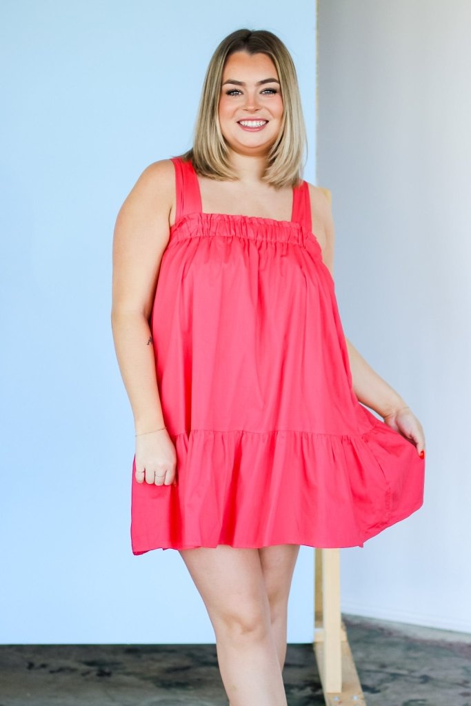 The Abby Square Neck Mini Dress in Coral - Girl Tribe Co.