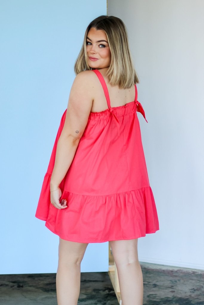 The Abby Square Neck Mini Dress in Coral - Girl Tribe Co.
