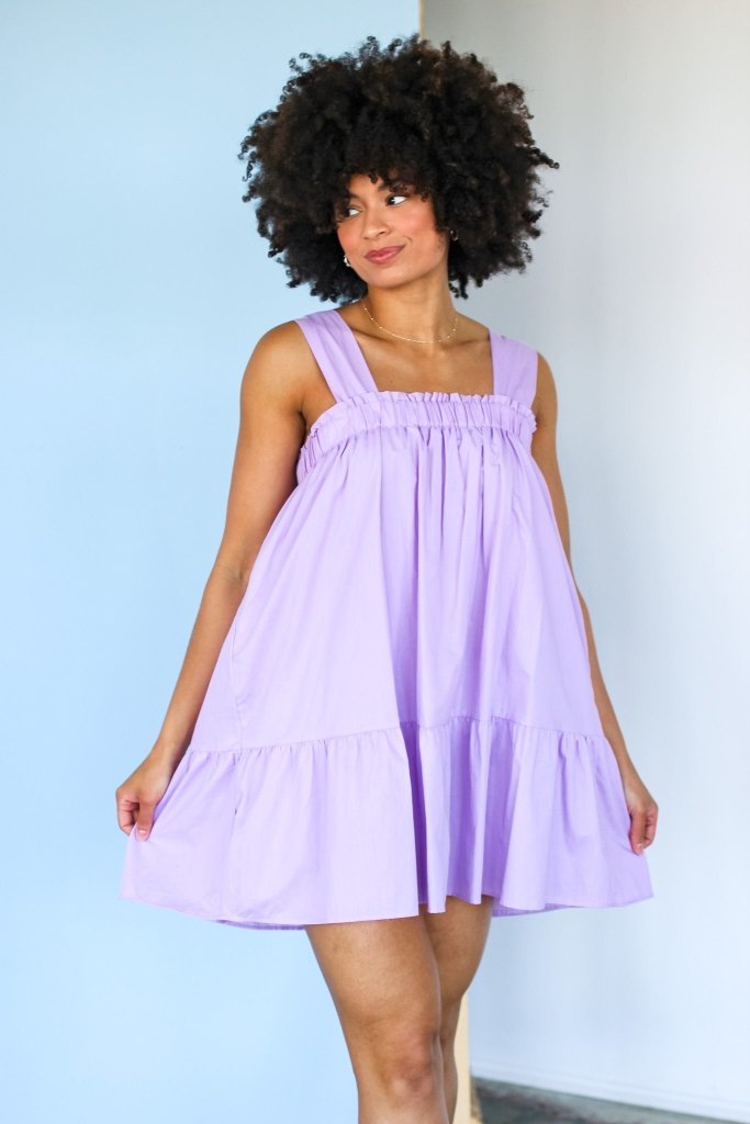 The Abby Square Neck Mini Dress in Lavender - Girl Tribe Co.