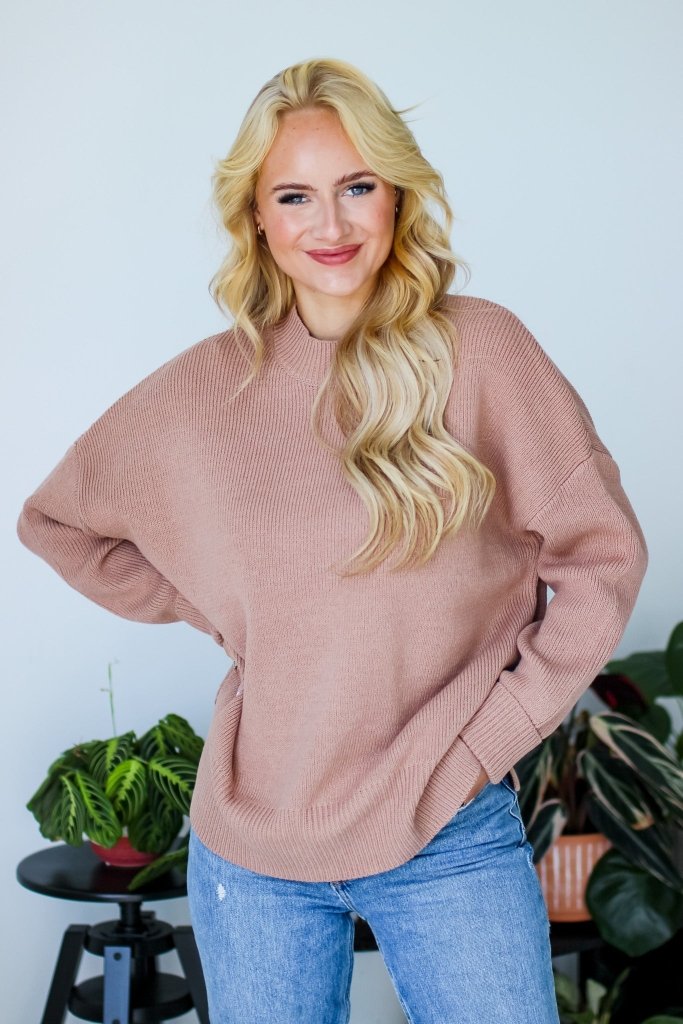 The Abigail Cuff Sleeve Sweater in Dusty Rose - Girl Tribe Co.