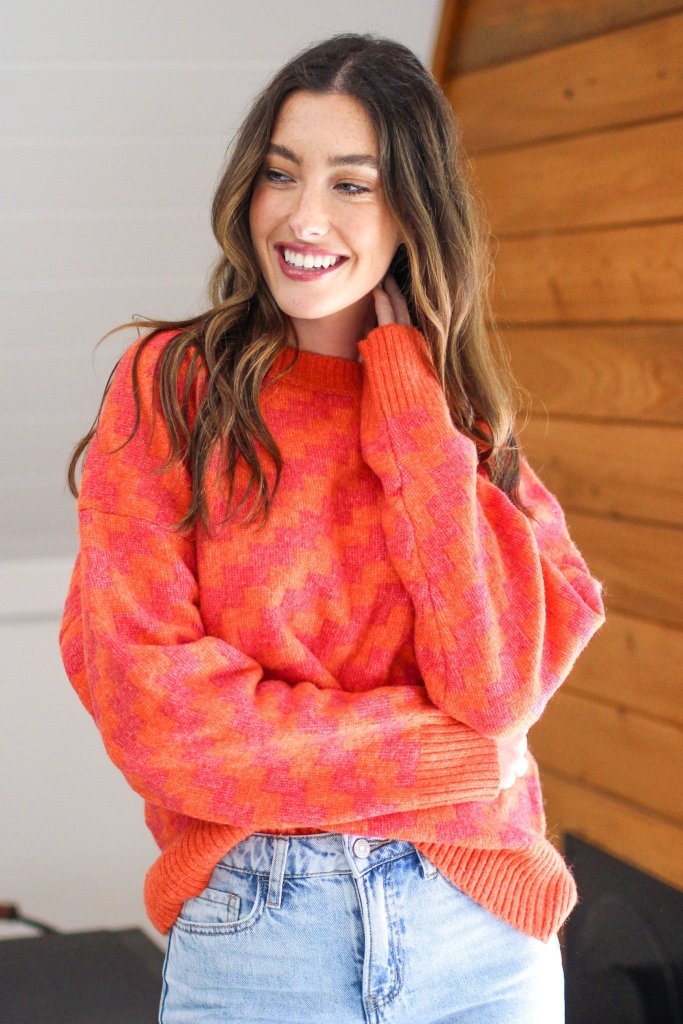 The Alice Zig Zag Sweater in Pink - Girl Tribe Co.