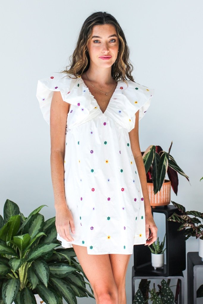 The August Floral Embroidered Mini Dress - Girl Tribe Co.
