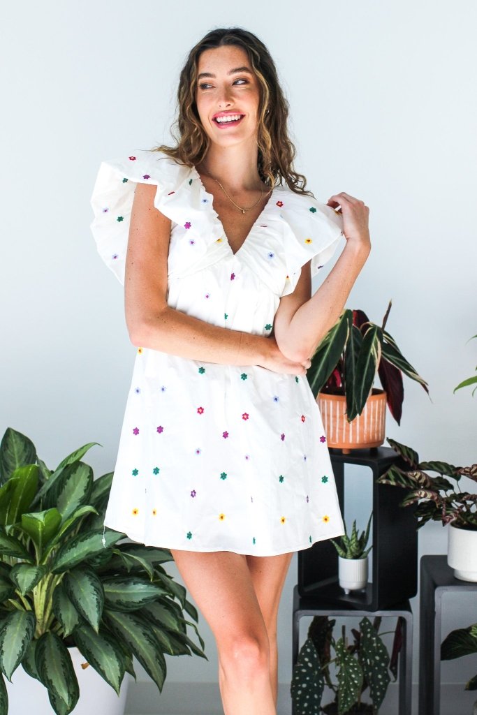 The August Floral Embroidered Mini Dress - Girl Tribe Co.