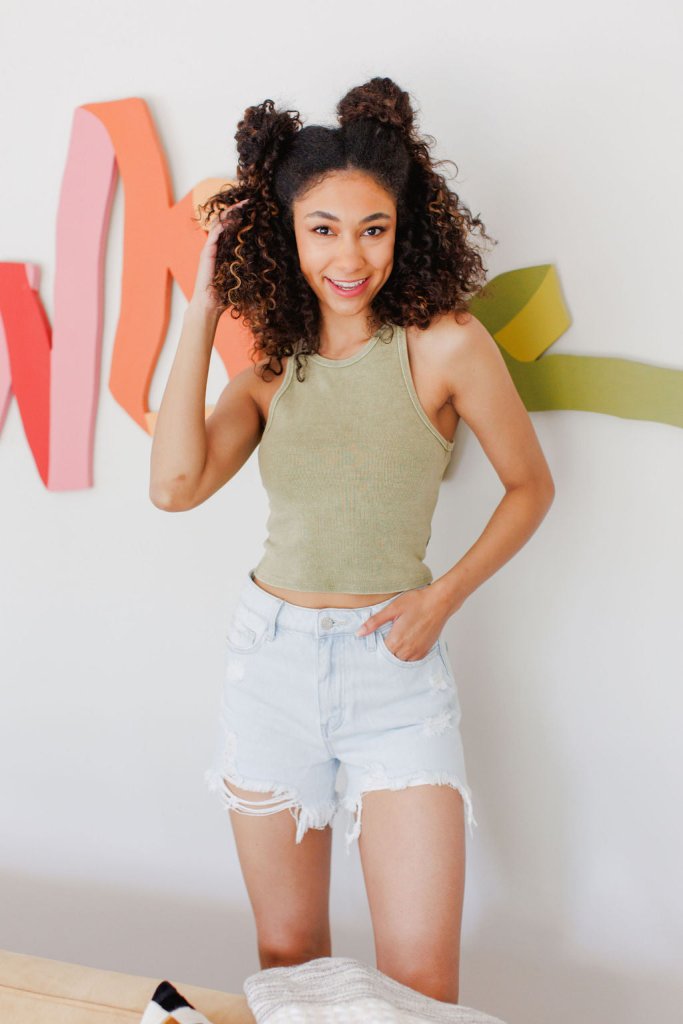 Muted olive green ribbed cropped tank top