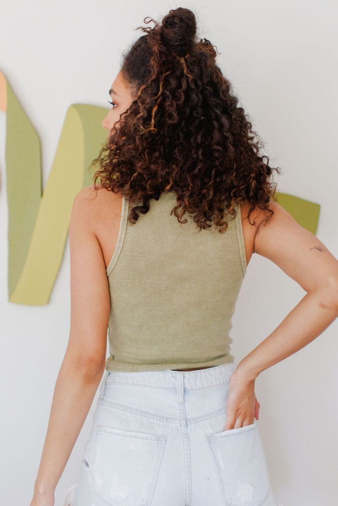 Muted olive green ribbed cropped tank top