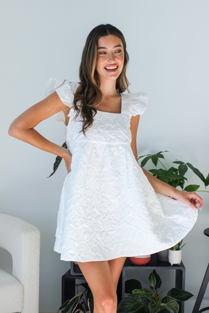 The Candace Floral Square Neck Mini Dress in White - Girl Tribe Co.