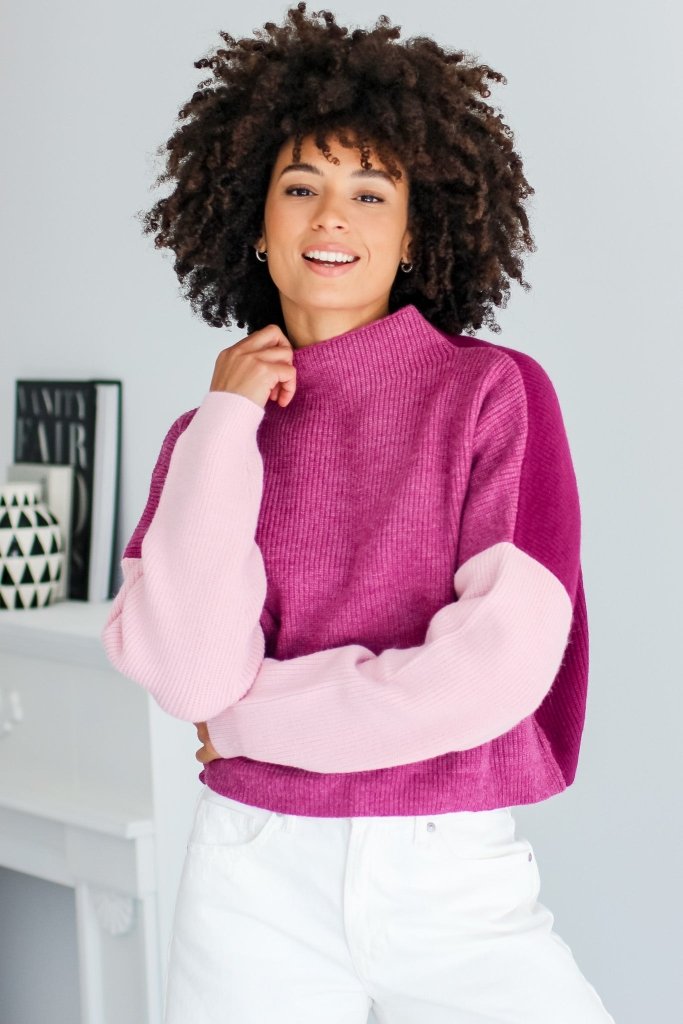 The Casey Colorblock Sweater in Magenta - Girl Tribe Co.