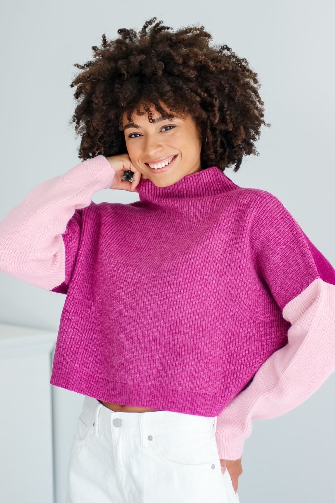 The Casey Colorblock Sweater in Magenta - Girl Tribe Co.