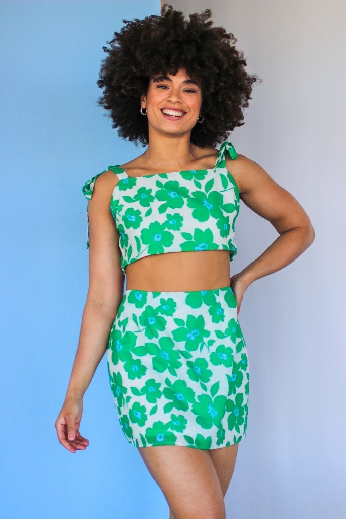 The Hannah Floral Crop Top in Green - Girl Tribe Co.