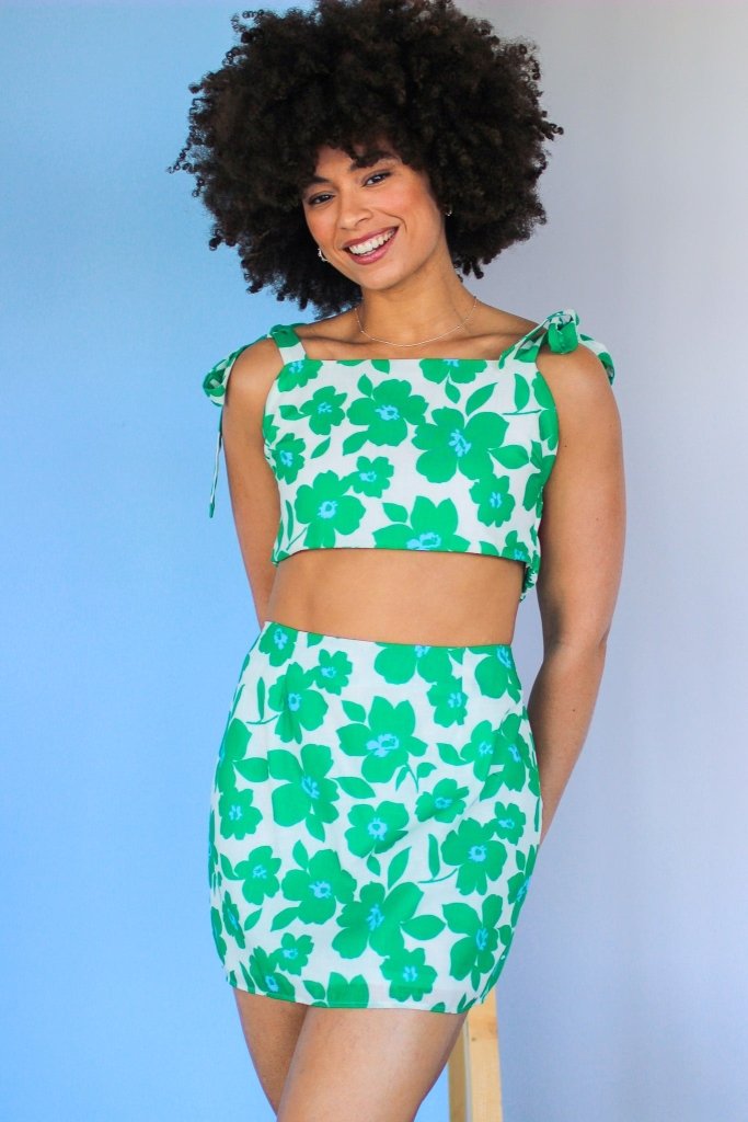The Hannah Floral Crop Top in Green - Girl Tribe Co.