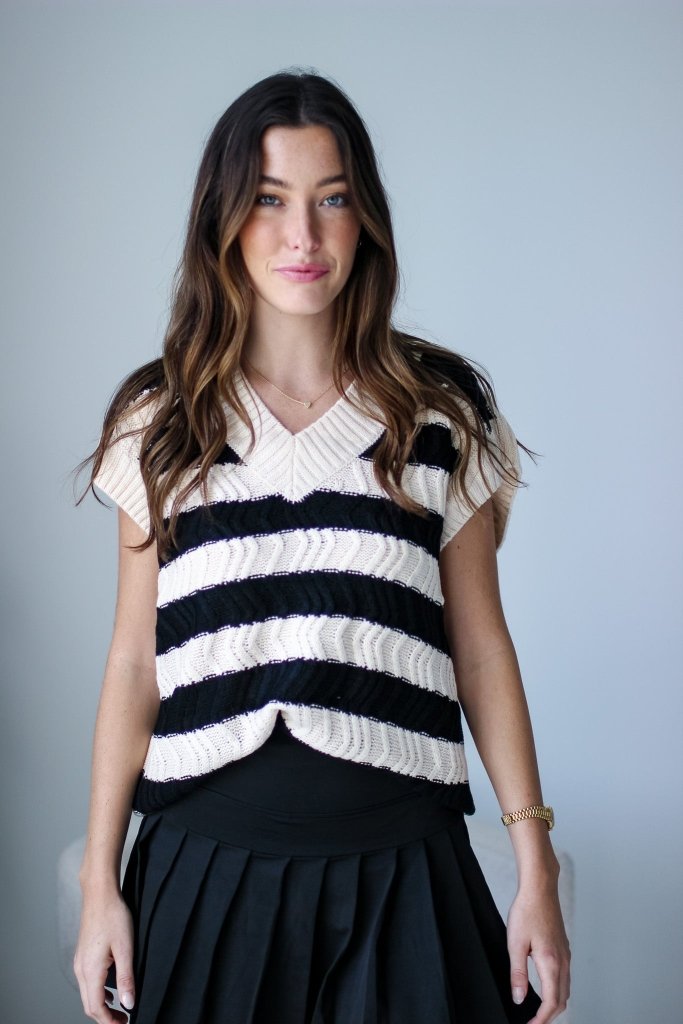 The Marisa Cream and Black Striped Sweater Vest - Girl Tribe Co.