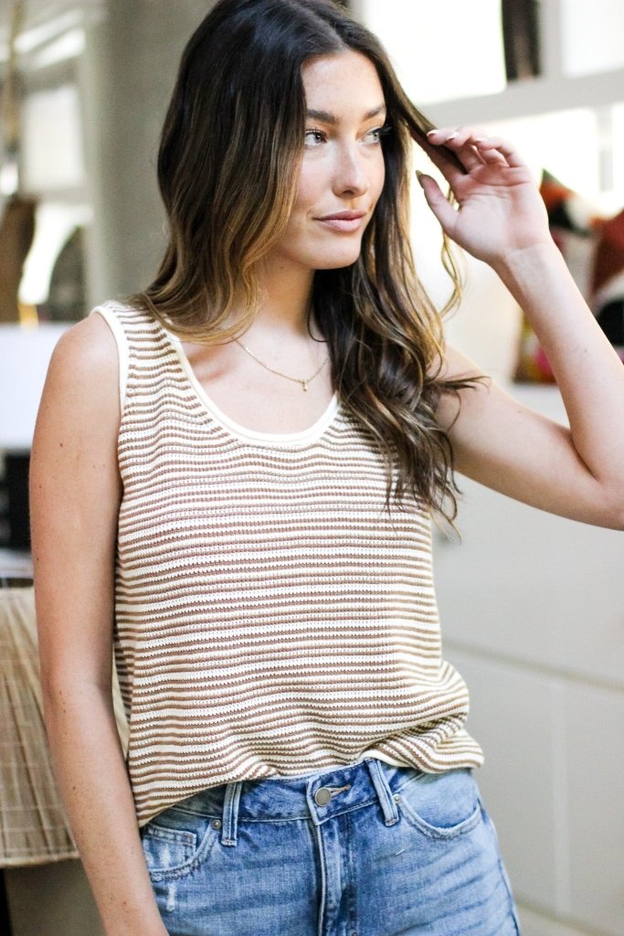 The Marley Striped Knit Top in Tan - Girl Tribe Co.