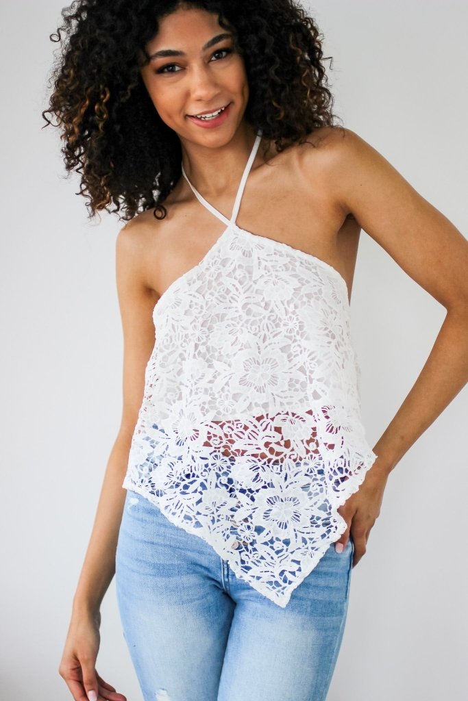The Nellie Lace Bandana Top in White - Girl Tribe Co.