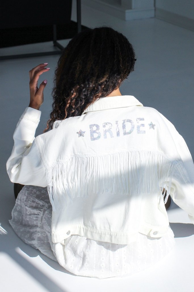 The Sequin "Bride" White Denim Jacket - Girl Tribe Co.