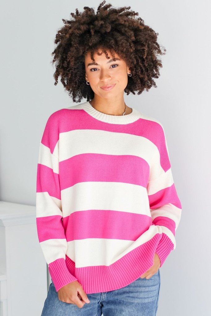 The Seza Striped Sweater in Pink - Girl Tribe Co.
