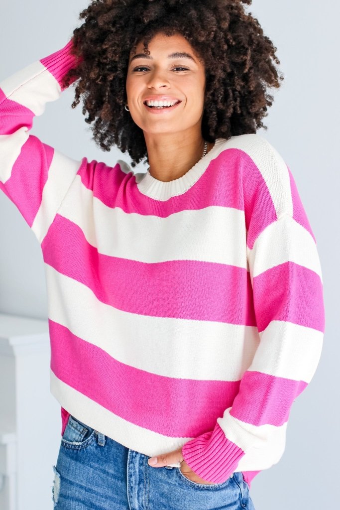 The Seza Striped Sweater in Pink - Girl Tribe Co.