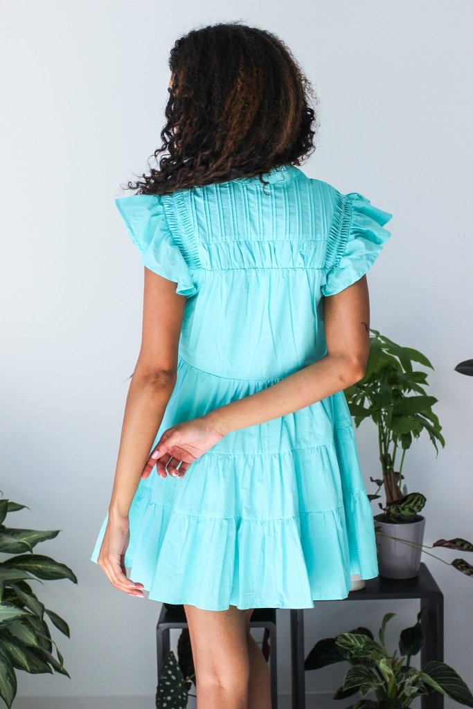 The Skye Tiered Shirt Dress in Blue - Girl Tribe Co.