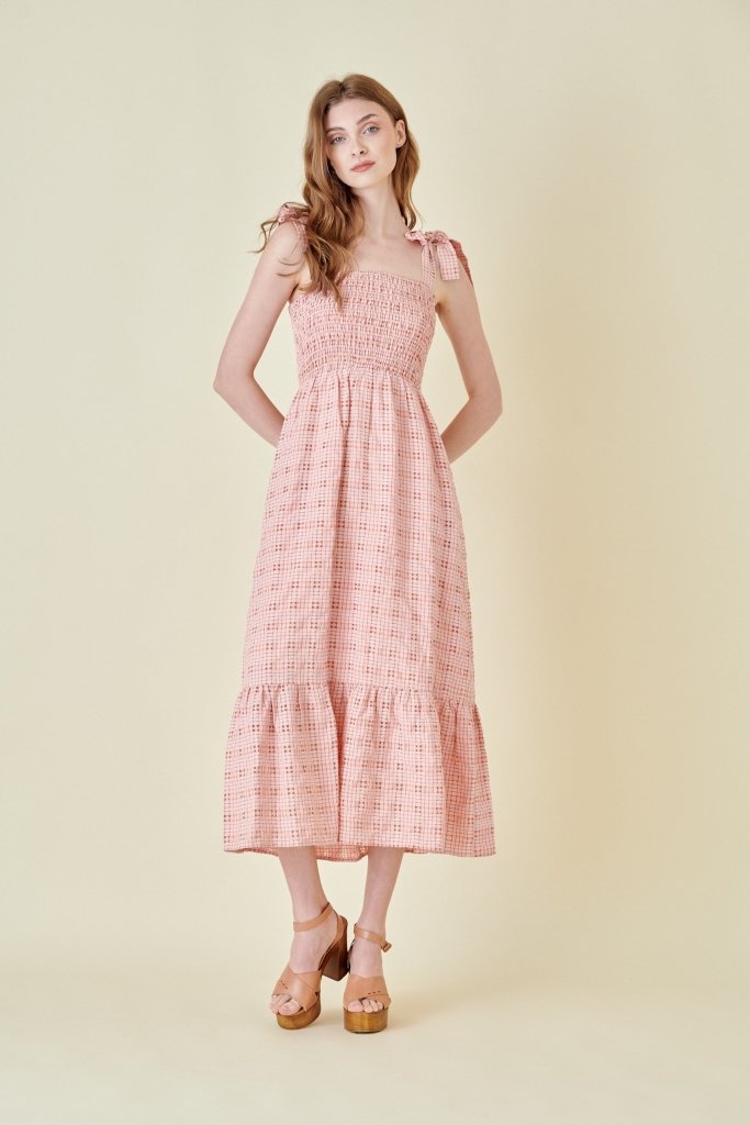 The Wilde Smocked Pink Plaid Midi Dress - Girl Tribe Co.